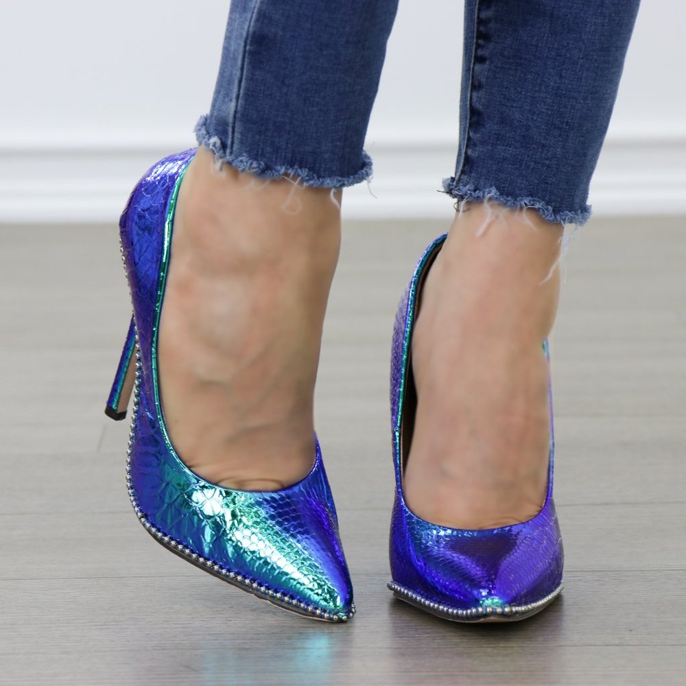 Mermaid Blue Green High Heel Pumps With Studs - Picture 8 of 8